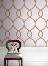 Ronald Redding Designs Laurel Leaf Ogee Orange Wallpaper