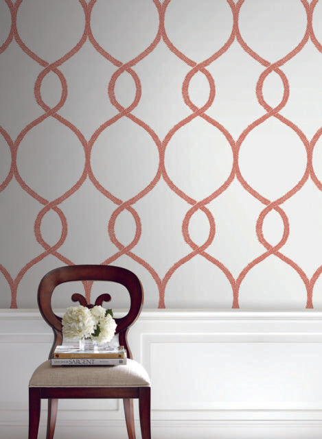 Ronald Redding Designs Laurel Leaf Ogee Orange Wallpaper