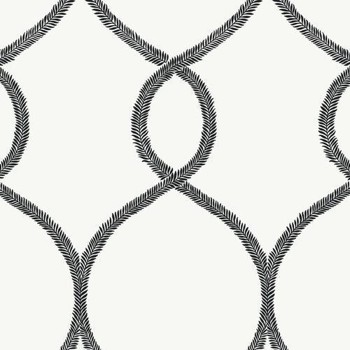 Ronald Redding Designs Laurel Leaf Ogee Black Wallpaper