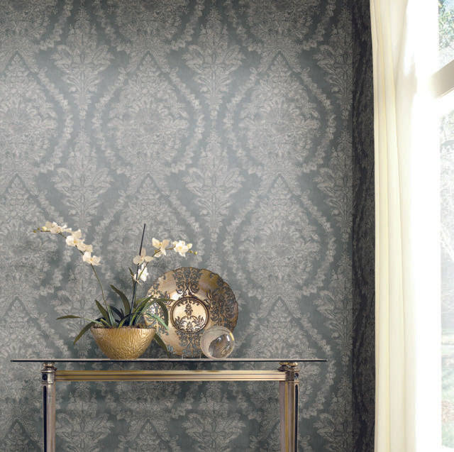 Ronald Redding Designs Charleston Damask Grey Wallpaper