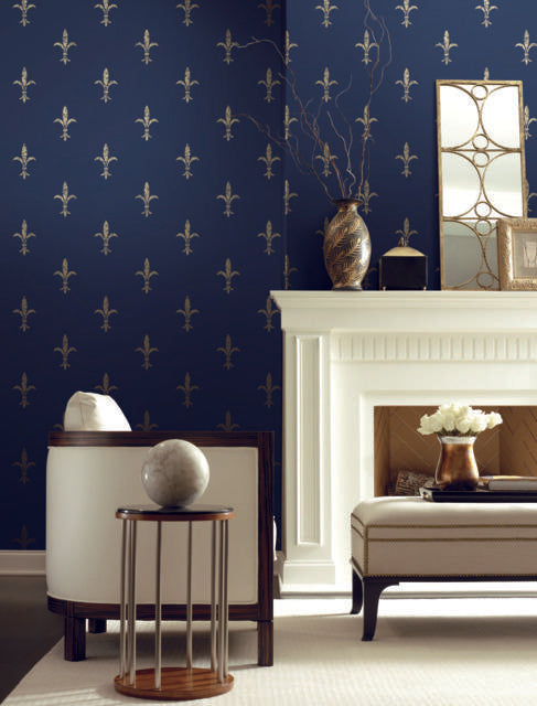 Ronald Redding Designs Fleur De Lis Navy/Gold Wallpaper