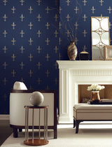 Ronald Redding Designs Fleur De Lis Navy/Gold Wallpaper