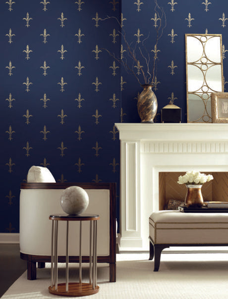 Ronald Redding Designs Fleur De Lis Navy/Gold Wallpaper