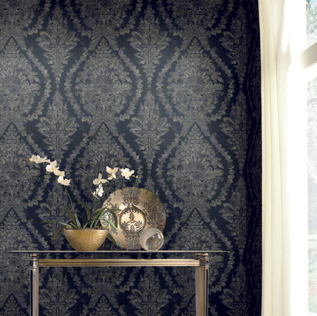 Ronald Redding Designs Charleston Damask Navy Wallpaper