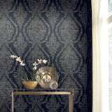 Ronald Redding Designs Charleston Damask Navy Wallpaper