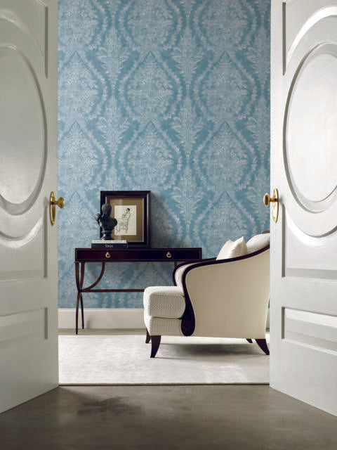 Ronald Redding Designs Charleston Damask Blue Wallpaper