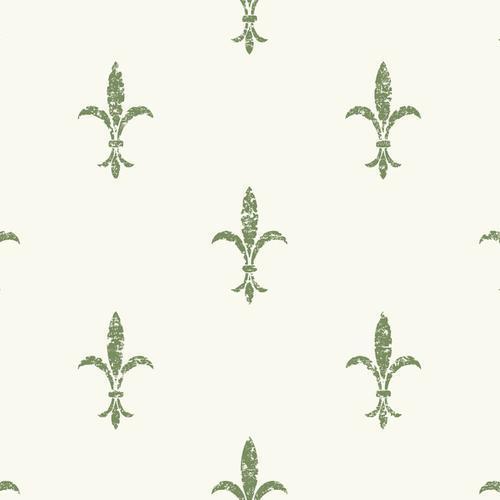 Ronald Redding Designs Fleur De Lis White & Green Wallpaper