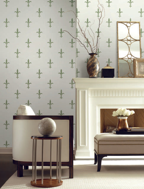 Ronald Redding Designs Fleur De Lis White/Green Wallpaper