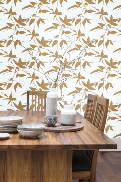 Ronald Redding Designs Persimmon Leaf Gold/White Wallpaper