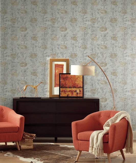 Ronald Redding Designs French Marigold Gold,White Wallpaper