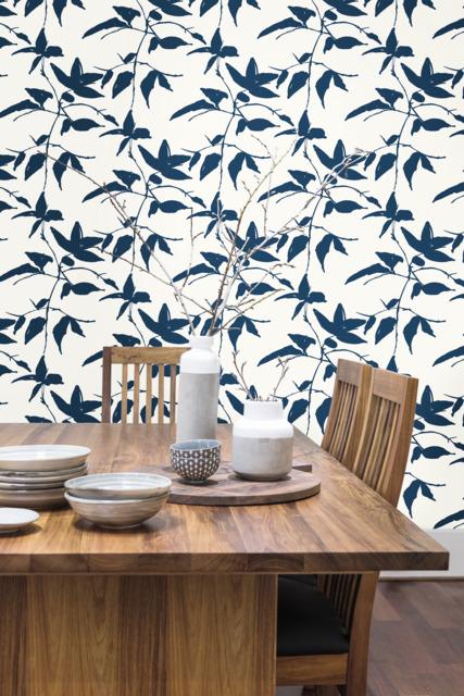Ronald Redding Designs Persimmon Leaf Blue/White Wallpaper