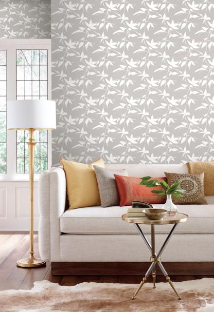 Ronald Redding Designs Persimmon Leaf Grey Wallpaper