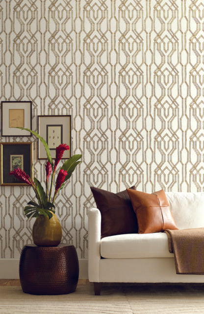 Ronald Redding Designs Oriental Lattice White/Gold Wallpaper