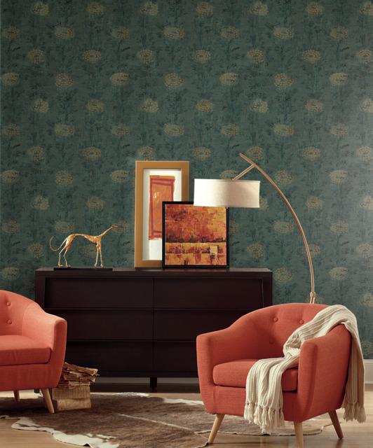 Ronald Redding Designs French Marigold Teal/Gold Wallpaper