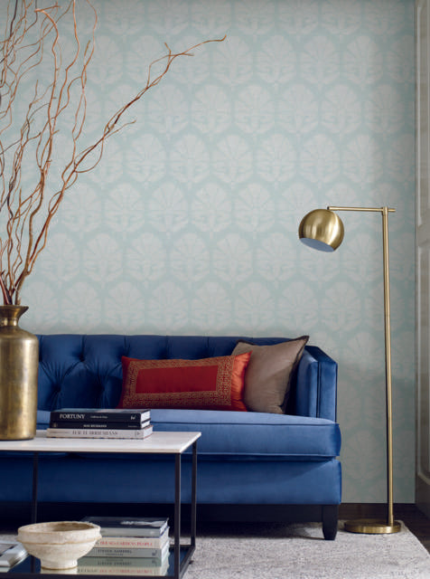 Ronald Redding Designs Ottoman Fans Lt Blue/White Wallpaper