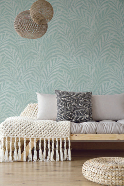 Ronald Redding Designs Tea Leaves Stripe Blue Wallpaper