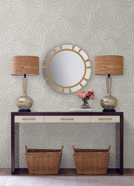 Ronald Redding Designs Tea Leaves Stripe Lt Grey Wallpaper