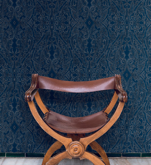 Ronald Redding Designs Ascot Damask Dark Blue Wallpaper