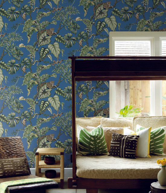 Ronald Redding Designs Jungle Cat Blue Wallpaper