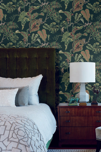 Ronald Redding Designs Jungle Cat Dark Green Wallpaper