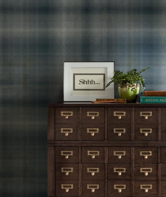 Ronald Redding Designs Sterling Plaid Blue Wallpaper