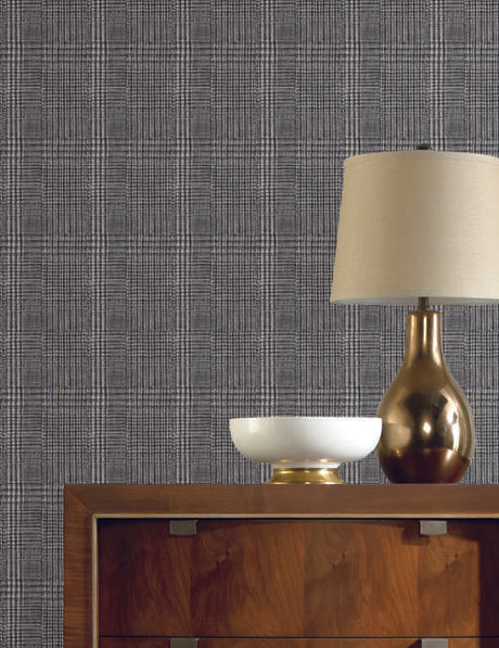 Ronald Redding Designs Shirting Plaid Black Wallpaper