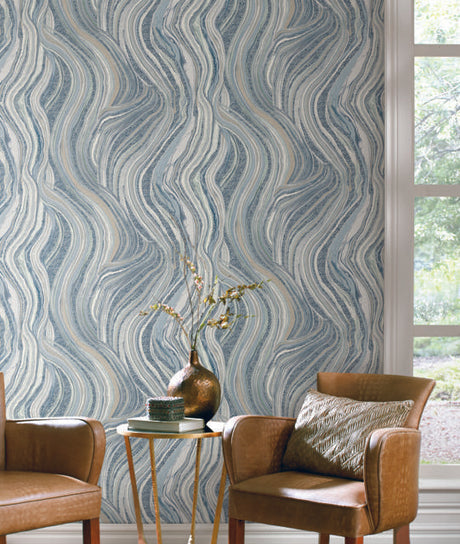 Ronald Redding Designs Streaming Cheetah Blue Wallpaper