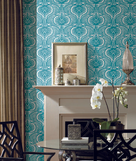 Ronald Redding Designs Lotus Palm Aqua Wallpaper