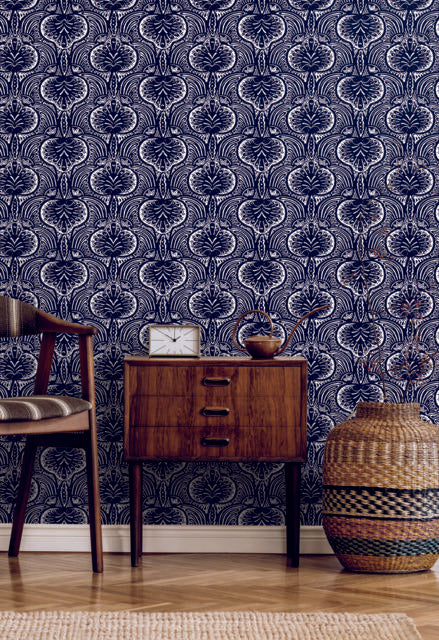 Ronald Redding Designs Lotus Palm Navy Wallpaper