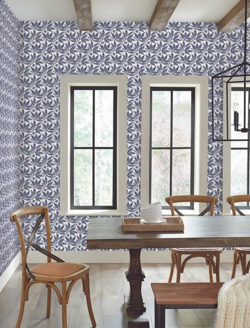 York Wallcoverings Chokeberry Block Print Navy & White Wallpaper