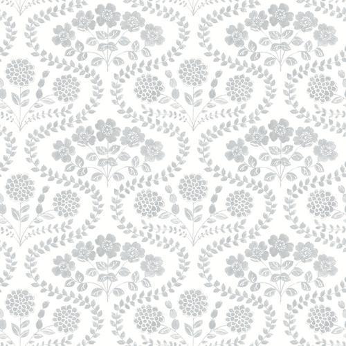 York Wallcoverings Folksy Floral Grey & White Wallpaper