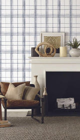 York Farmhouse Plaid Navy & White Wallpaper