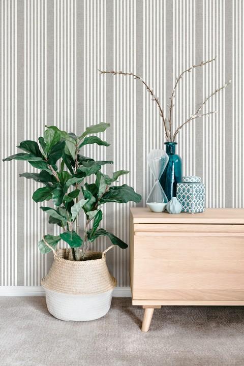 York Wallcoverings Charcoal French Linen Stripe Wallpaper