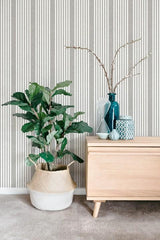 York Wallcoverings Charcoal French Linen Stripe Wallpaper
