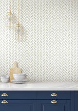 York Painted Herringbone Green Wallpaper