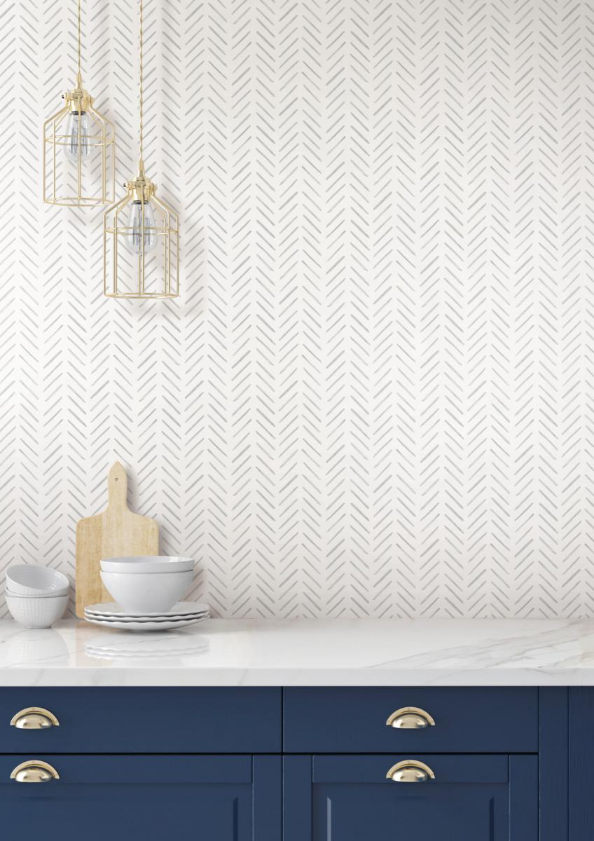 York Painted Herringbone Grey Wallpaper