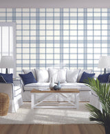 York Wallcoverings Charter Plaid Blue Wallpaper