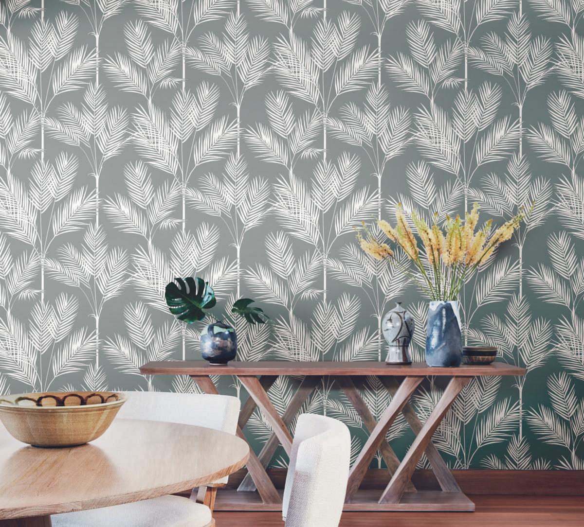 York King Grey Palm Silhouette Wallpaper