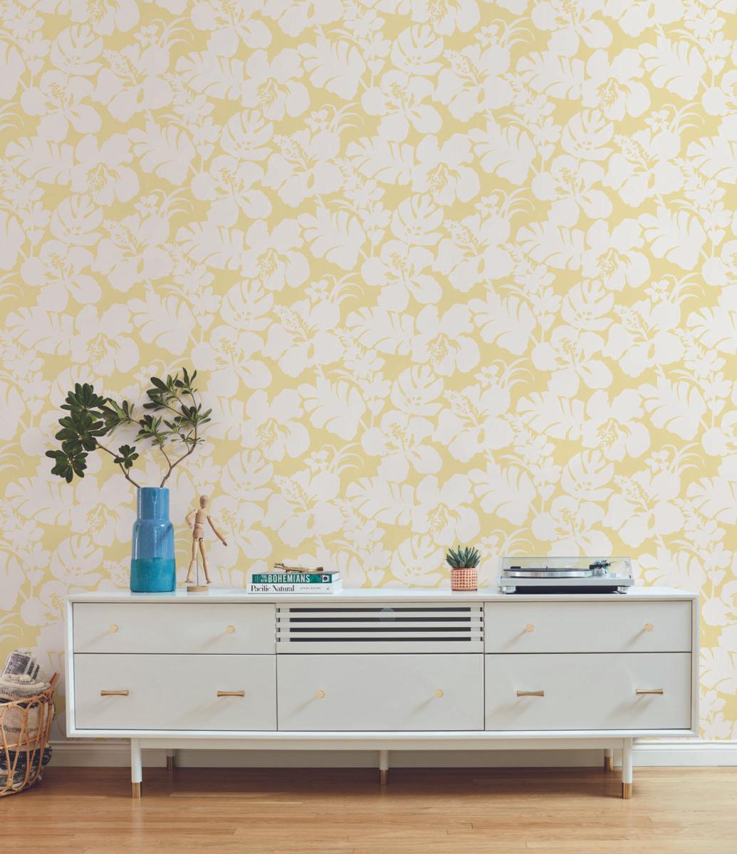 York Wallcoverings Hibiscus Arboretum Yellow Wallpaper