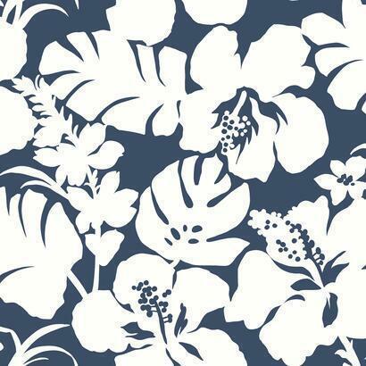 York Wallcoverings Hibiscus Arboretum Navy Wallpaper
