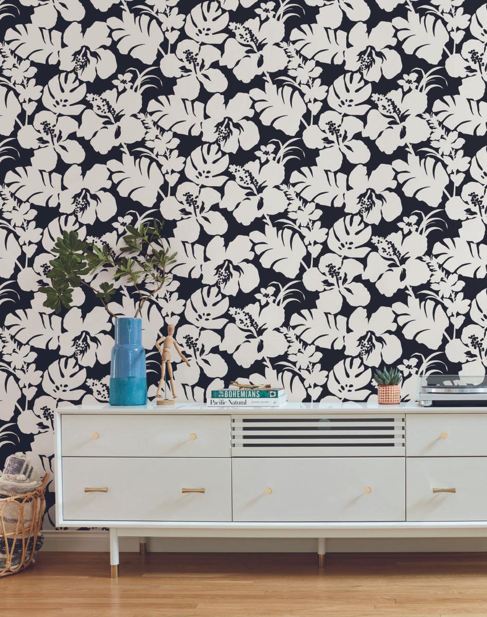 York Wallcoverings Hibiscus Arboretum Black Wallpaper