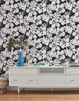 York Wallcoverings Hibiscus Arboretum Black Wallpaper