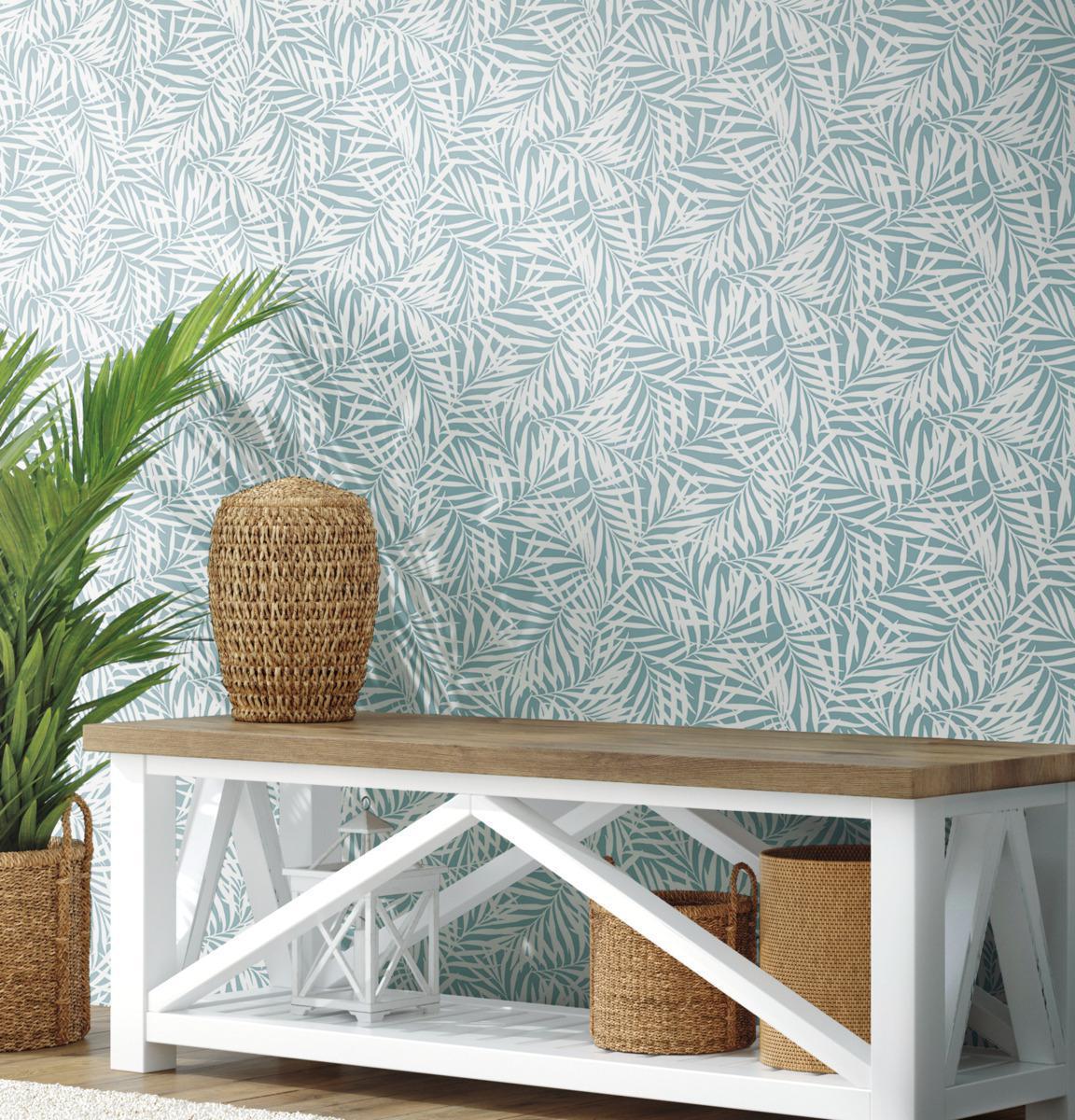 York Wallcoverings Oahu Fronds Light Blue Wallpaper