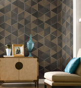 Ronald Redding Designs Hexagram Wood Veneer Brown/Black Wallpaper