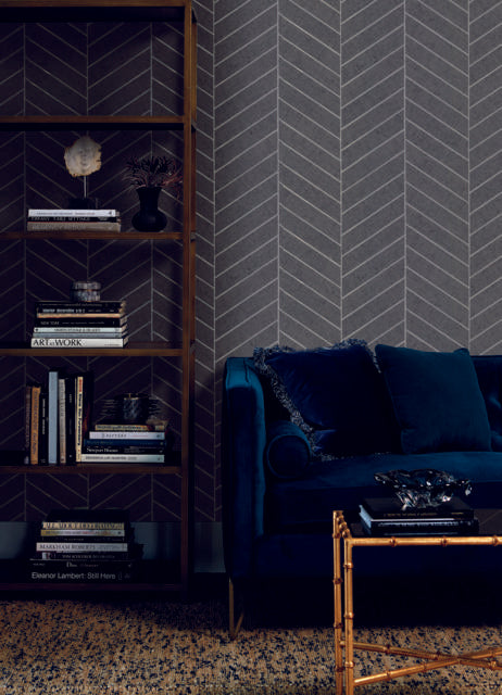 Ronald Redding Designs Atelier Herringbone Dark Gray Wallpaper