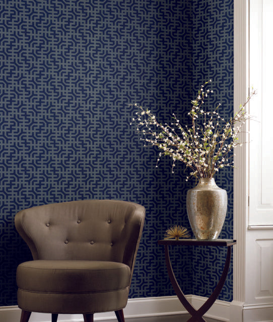 Ronald Redding Designs Dynastic Lattice Navy Wallpaper
