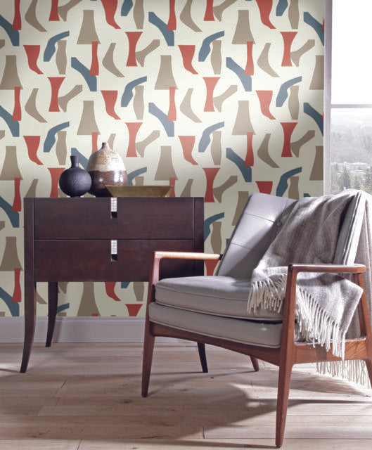 York Modernist Peel and Stick Coral/Blue Wallpaper
