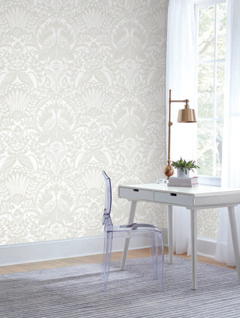 York Egret Damask White/Cream Wallpaper