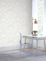 York Egret Damask White/Cream Wallpaper