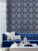York Imperial Damask Navy/Silver Wallpaper